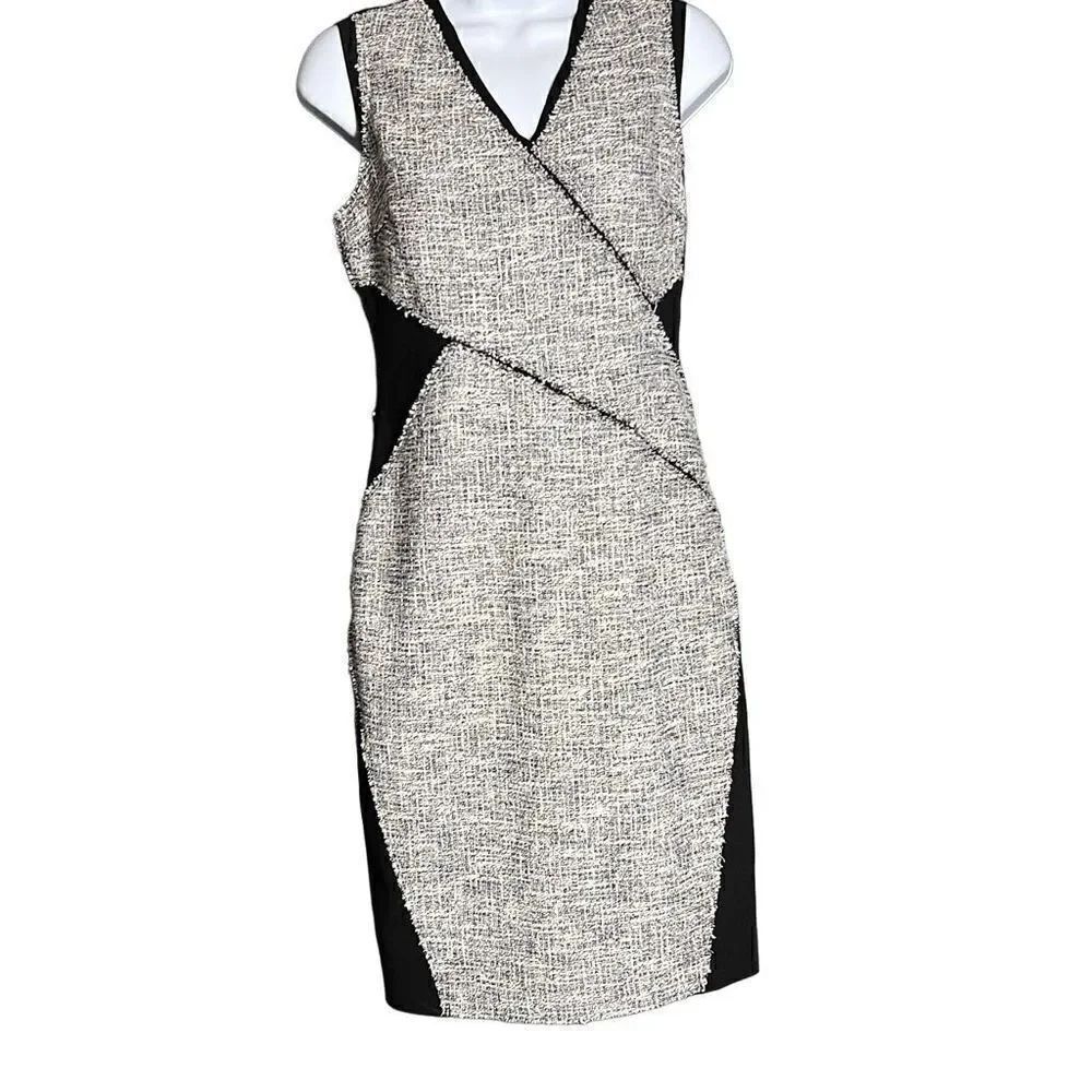 Tahari Women's Party Dress Bodycon Wrap Sleeveless Casual Work Grey Black Size 2